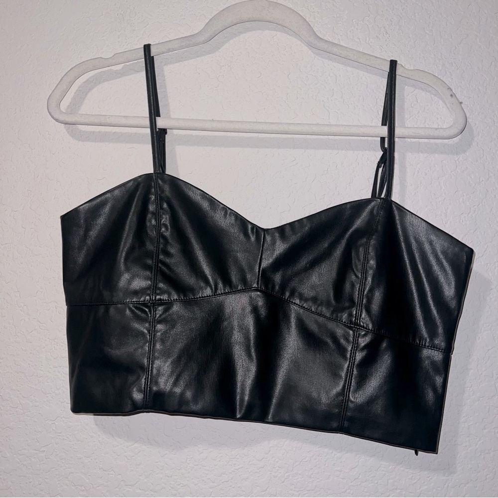 Native Daughters Black Faux leather Sleeveless Bustier Crop top